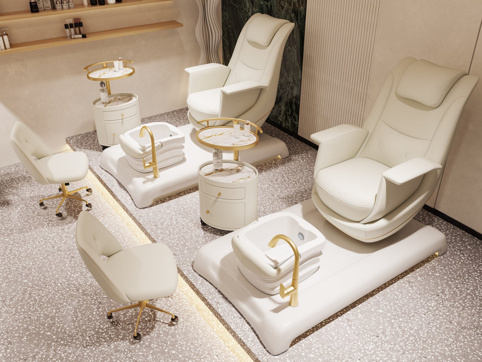 Pedicure Spa Chair with trolley and stool for artist, give you a perfect inspiration for your store-decor. 